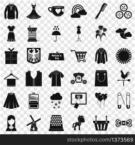 Dress icons set. Simple style of 36 dress vector icons for web for any design. Dress icons set, simple style