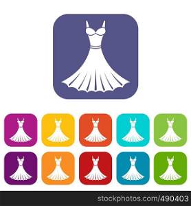 Dress icons set vector illustration in flat style in colors red, blue, green, and other. Dress icons set