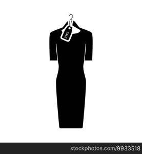 Dress On Hanger With Sale Tag Icon. Black Glyph Design. Vector Illustration.