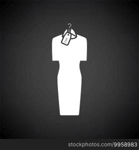 Dress On Hanger With Sale Tag Icon. White on Black Background. Vector Illustration.