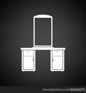 Dresser with mirror icon. Black background with white. Vector illustration.