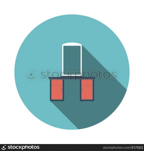 Dresser With Mirror Icon. Flat Circle Stencil Design With Long Shadow. Vector Illustration.