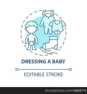 Dressing baby blue concept icon. Change baby clothes abstract idea thin line illustration. Child care and hygiene. What infant wears. Vector isolated outline color drawing. Editable stroke. Dressing baby blue concept icon