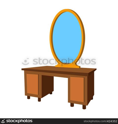 Dressing table with a mirror cartoon icon on a white background. Dressing table with a mirror cartoon icon