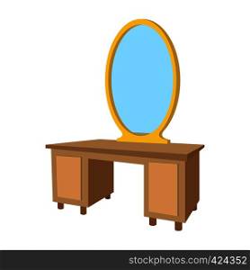 Dressing table with a mirror cartoon icon on a white background. Dressing table with a mirror cartoon icon