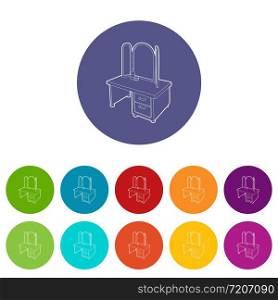 Dressing table with a mirror icons color set vector for any web design on white background. Dressing table with a mirror icons set vector color