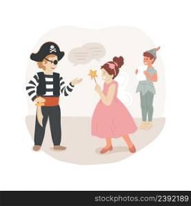 Dressing up game isolated cartoon vector illustration. Role-playing game, after school dressing up theater play, social skills development, extracurricular activity, education vector cartoon.. Dressing up game isolated cartoon vector illustration.