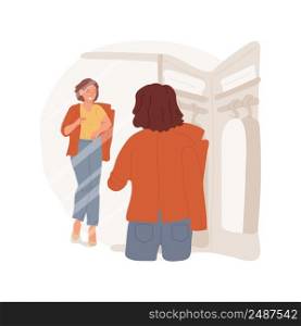 Dressing up isolated cartoon vector illustration. Family members in front of mirror, getting dressed, lifestyle, daily morning routine, get ready for the day, botton up shirt vector cartoon.. Dressing up isolated cartoon vector illustration.