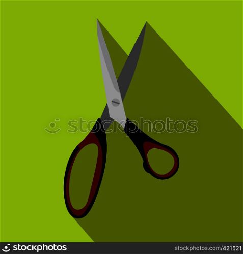 Dressmake shear flat icon on a green background. Dressmake shear flat icon