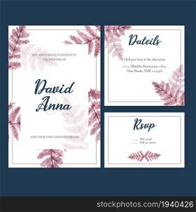 Dried floral wedding card design with fern leaves watercolor illustration
