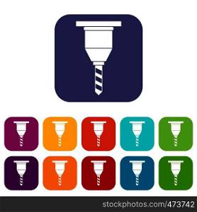 Drill bit icons set vector illustration in flat style In colors red, blue, green and other. Drill bit icons set flat