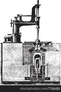 Drill machine room of a hub and place the wheel box, vintage engraved illustration. Industrial encyclopedia E.-O. Lami - 1875.