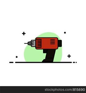 Drill, Power, Machine, Cordless, Electronics Business Flat Line Filled Icon Vector Banner Template