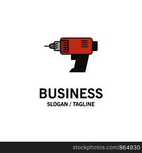 Drill, Power, Machine, Cordless, Electronics Business Logo Template. Flat Color