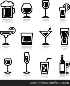 Drink alcohol beverage icons set vector image
