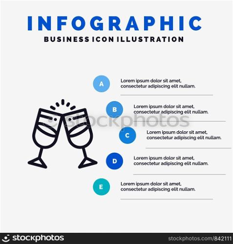 Drink, Alcohol, Juice, Romantic, Couple Line icon with 5 steps presentation infographics Background