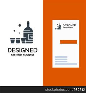 Drink, Bottle, Glass, Ireland Grey Logo Design and Business Card Template