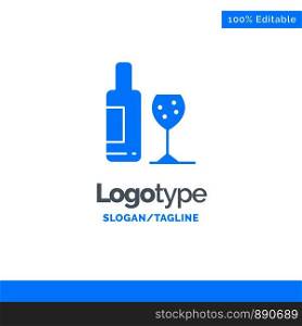 Drink, Bottle, Glass, Love Blue Solid Logo Template. Place for Tagline
