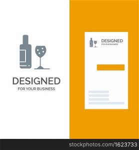 Drink, Bottle, Glass, Love Grey Logo Design and Business Card Template