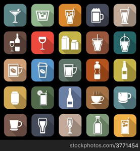 Drink flat icons with long shadow, stock vector