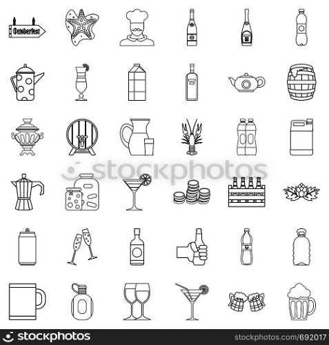 Drink for party icons set. Outline style of 36 drink for party vector icons for web isolated on white background. Drink for party icons set, outline style
