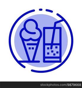 Drink, Ice Cream, Summer, Juice Blue Dotted Line Line Icon