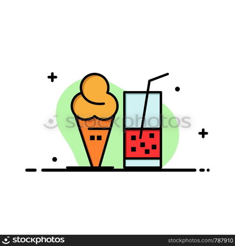 Drink, Ice Cream, Summer, Juice Business Flat Line Filled Icon Vector Banner Template