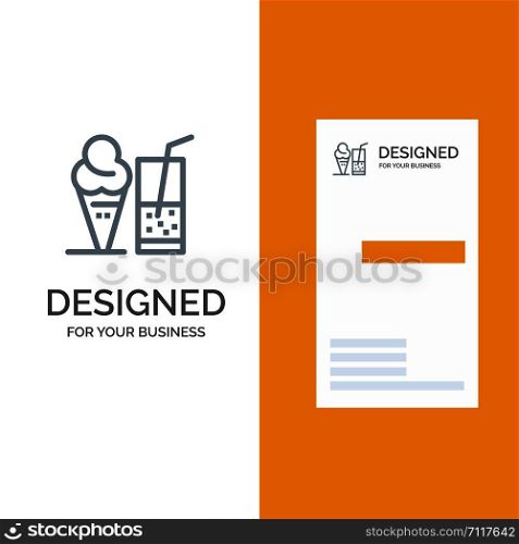 Drink, Ice Cream, Summer, Juice Grey Logo Design and Business Card Template