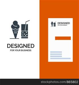 Drink, Ice Cream, Summer, Juice Grey Logo Design and Business Card Template