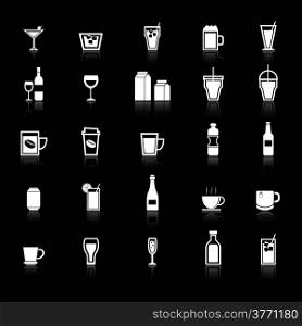 Drink icons with reflect on black background, stock vector