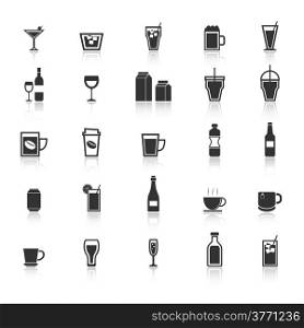 Drink icons with reflect on white background, stock vector