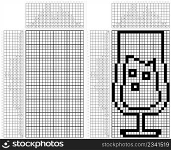 Drink Juice Glass Icon Nonogram Pixel Art, Soft, Beverage Glass Icon Vector Art Illustration, Logic Puzzle Game Griddlers, Pic-A-Pix, Picture Paint By Numbers, Picross
