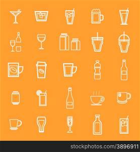 Drink line icons on orange background, stock vector