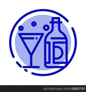 Drink, Wine, American, Bottle, Glass Blue Dotted Line Line Icon