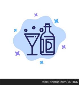 Drink, Wine, American, Bottle, Glass Blue Icon on Abstract Cloud Background