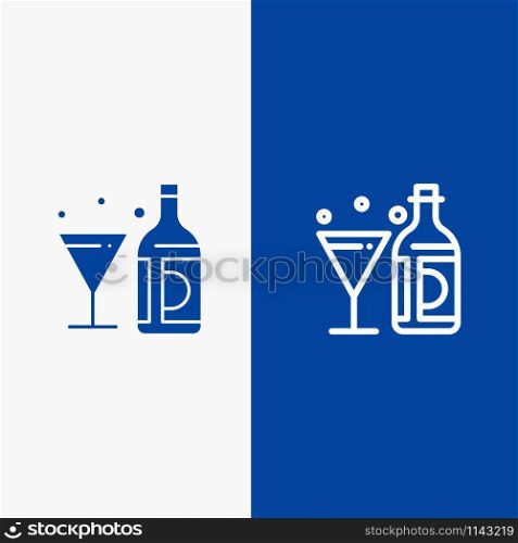 Drink, Wine, American, Bottle, Glass Line and Glyph Solid icon Blue banner Line and Glyph Solid icon Blue banner
