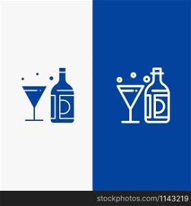 Drink, Wine, American, Bottle, Glass Line and Glyph Solid icon Blue banner Line and Glyph Solid icon Blue banner