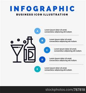 Drink, Wine, American, Bottle, Glass Line icon with 5 steps presentation infographics Background