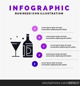 Drink, Wine, American, Bottle, Glass Solid Icon Infographics 5 Steps Presentation Background