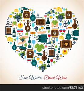 Drink wine save water decorative icons heart vector illustration