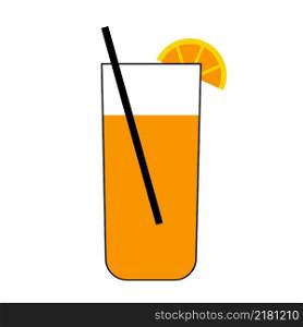 Drink with orange on white background. Fresh orange juice in a glass. Healthy organic food. flat style.