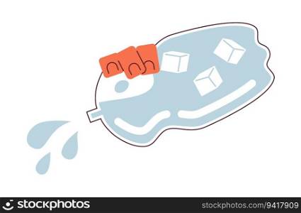 Drinking bottled water semi flat color vector character hand. Splash waterdrops from bottle. Hydration. Editable body part element on white. Simple cartoon spot illustration for web graphic design. Drinking bottled water semi flat color vector character hand