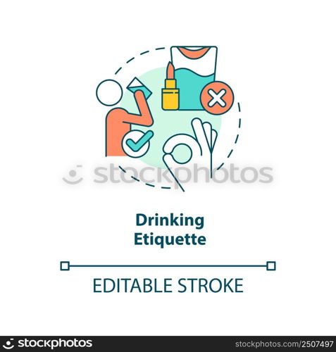 Drinking etiquette concept icon. Rules and ethical code. Type of etiquette abstract idea thin line illustration. Isolated outline drawing. Editable stroke. Arial, Myriad Pro-Bold fonts used. Drinking etiquette concept icon