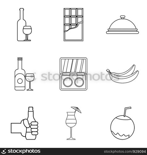 Drinking evening icons set. Outline set of 9 drinking evening vector icons for web isolated on white background. Drinking evening icons set, outline style