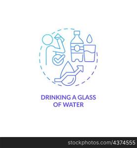 Drinking glass of water blue gradient concept icon. Healthy morning routine abstract idea thin line illustration. Isolated outline drawing. Roboto-Medium, Myriad Pro-Bold fonts used. Drinking glass of water blue gradient concept icon