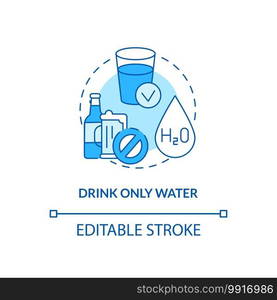 Drinking only water concept icon. Blood test tip idea thin line illustration. Dietary option. Fasting. High-calorie drinks avoidance. Vector isolated outline RGB color drawing. Editable stroke. Drinking only water concept icon