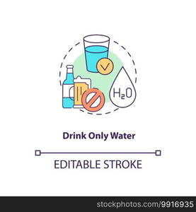 Drinking only water concept icon. Blood test tip idea thin line illustration. Medical advice. Fasting. High-calorie drinks avoidance. Vector isolated outline RGB color drawing. Editable stroke. Drinking only water concept icon