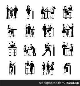 Drinking people icons set black and white isolated vector illustration. Drinking People Set Black And White