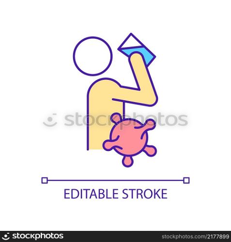 Drinking water contamination RGB color icon. Aquatic pollution. Waterborne illness. Health damage. Isolated vector illustration. Simple filled line drawing. Editable stroke. Arial font used. Drinking water contamination RGB color icon