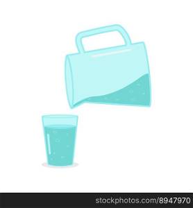Drinking water is poured into a glass. Vector flat illustration on a white background. Design of advertising, banner, poster. Blue color.. Drinking water is poured into a glass.